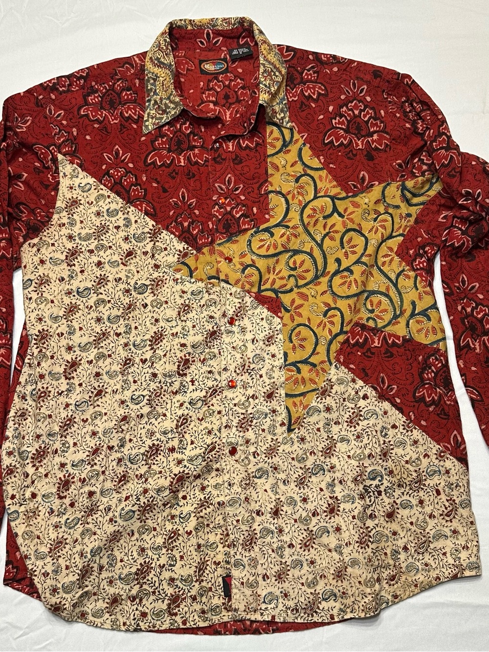 Martini Ranch Vintage Western Patchwork Star Paisley Calico Shirt Mens Large L